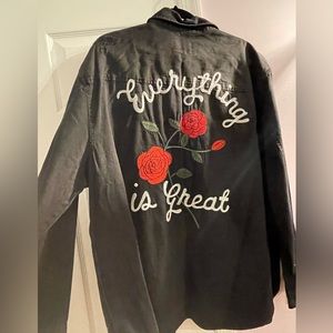 American Eagle Embroidered Everything Is Great Long Sleeve Black Jean Shirt